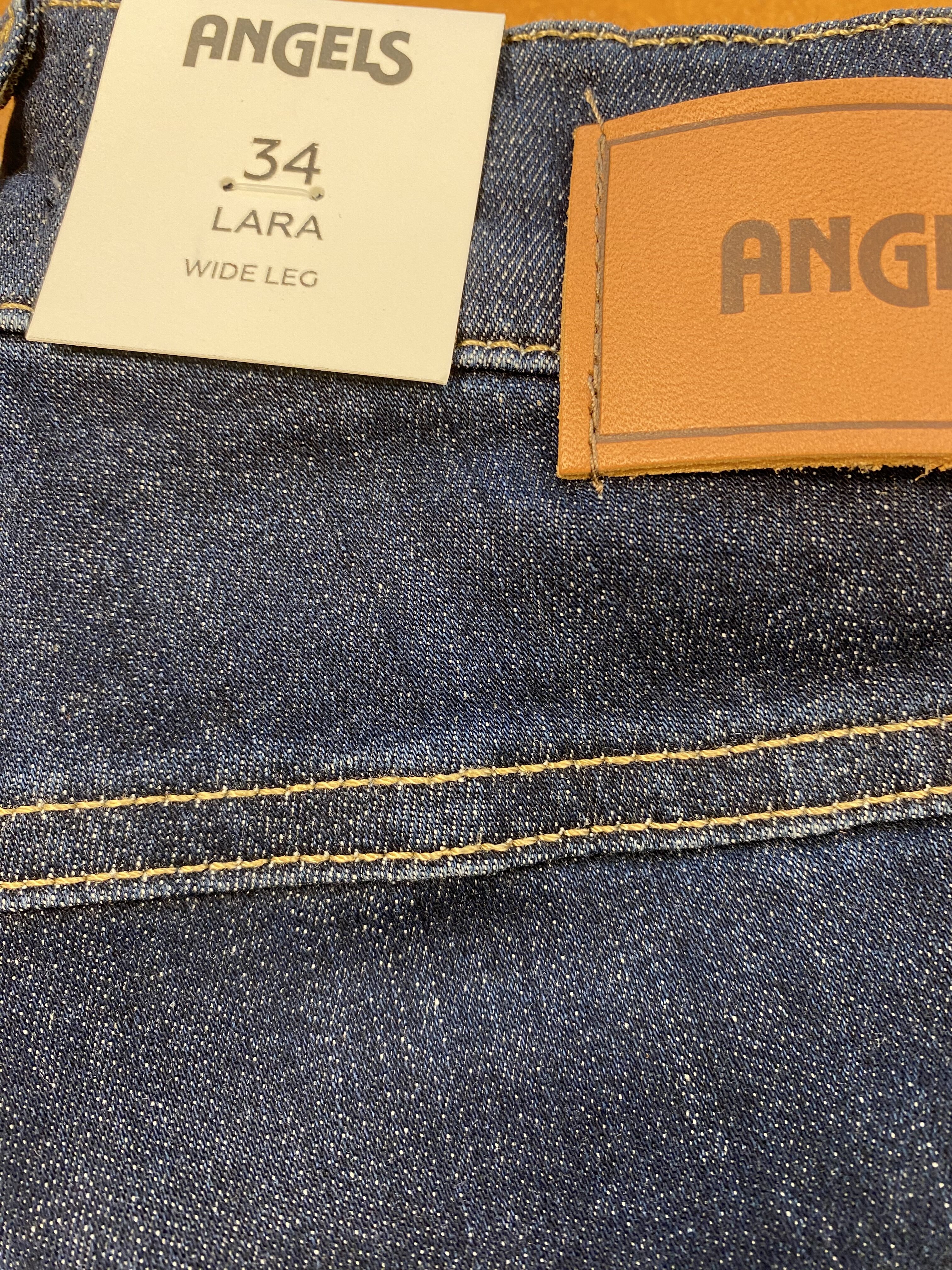 Dunkelblaue Angels Jeans Lara Wide Leg in Groesse 34 mit Lederetikett
